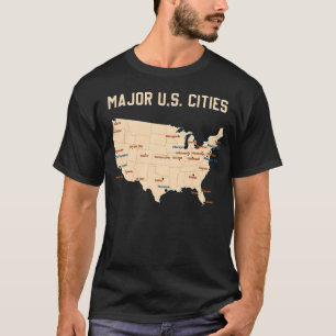 T-shirt Carte des principales villes américaines USA avec