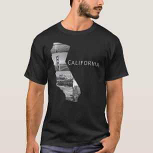 T-shirt Carte d'état de la Californie noire et blanche USA