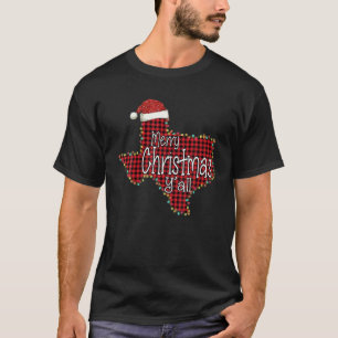 T-shirt Carte d'état du Texas Red Plaid Santa Hat Merry Ch