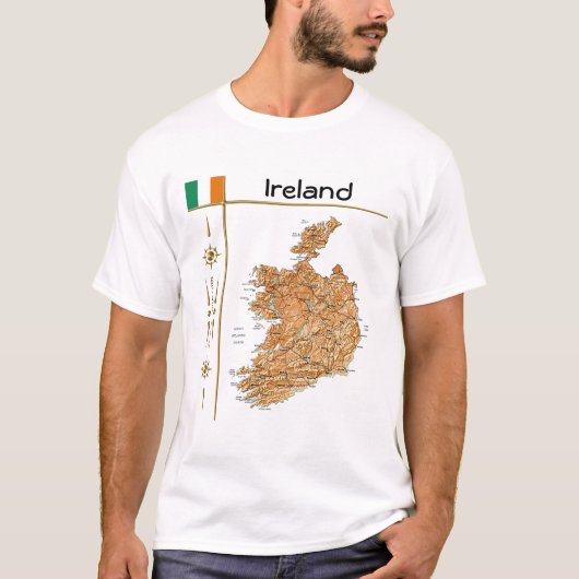 T-Shirt Carte d'Irlande + Drapeau + Titre (Devant)