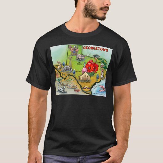 T-shirt Carte du dessin animé Georgetown Texas (Devant)