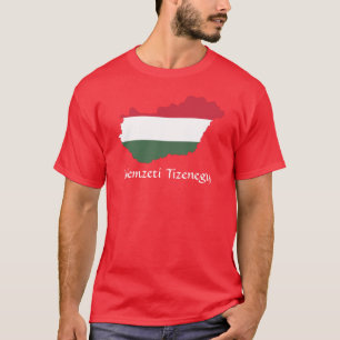 T-shirt Carte du drapeau de la Hongrie ROUGE Nemzeti Tizen