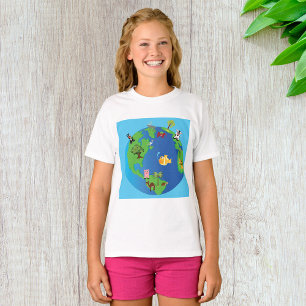 T-shirt Carte du monde animal Mignonne illustration de la 