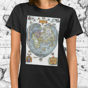 T-shirt Carte du monde antique en forme de cœur vintage Pe