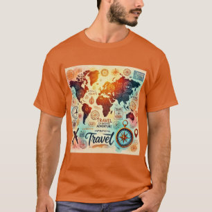 T-shirt Carte du monde aquarelle avec Compass