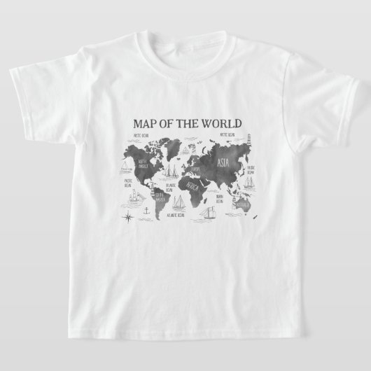 T-shirt Carte du monde Art noir blanc Nautique (Poser)