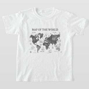T-shirt Carte du monde artistique noir blanc nautique