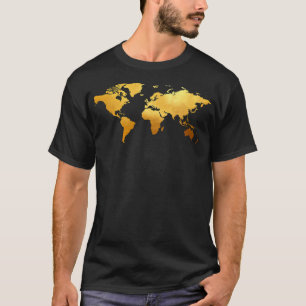 T-shirt Carte du monde de l'or de la marine