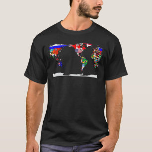 T-shirt Carte Du Monde Et Drapeaux Des Pays De