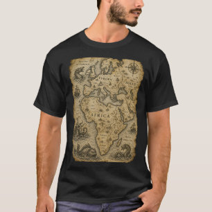 T-shirt Carte du monde médiéval ancien avec monstres marin