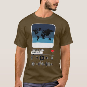 T-shirt carte du monde musique dans le lecteur de musique