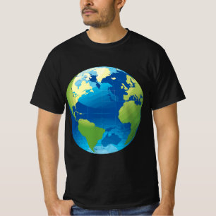 T-shirt Carte du monde Planète Terre Bleu Vert Vert