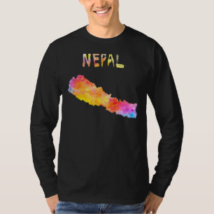 T-shirt Carte du Népal Népalais Carte colorée de l'eau ill