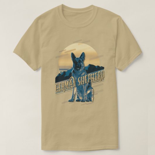 T-shirt Carte graphique rétro German Shepherd Blue ID754 (Design devant)