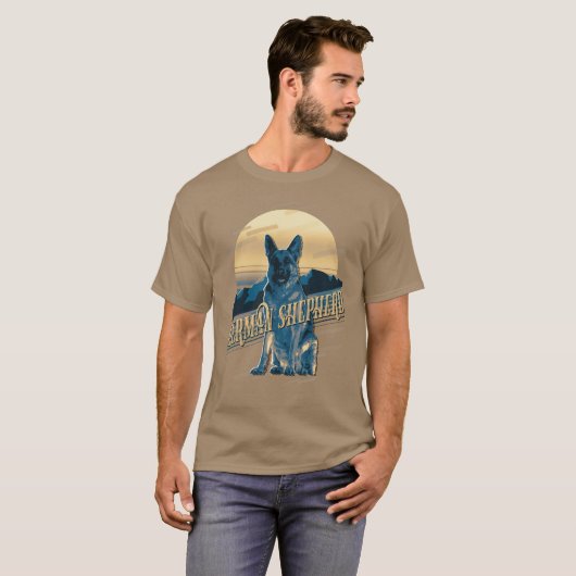 T-shirt Carte graphique rétro German Shepherd Blue ID754 (Devant entier)