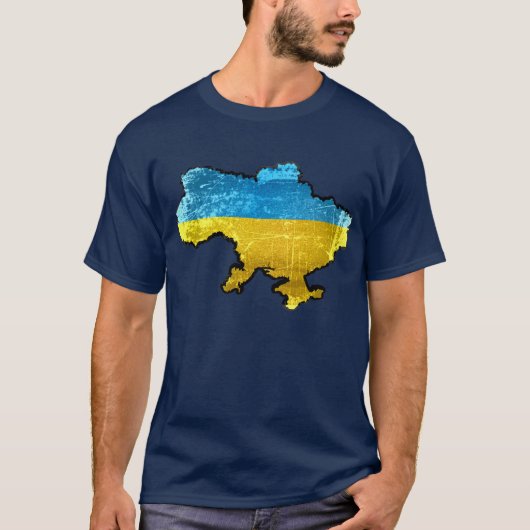 T-shirt Carte grunge de drapeau de l'Ukraine (Devant)