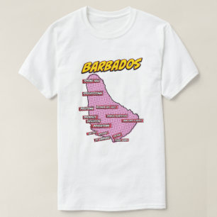 T-shirt Carte illustrée de la Barbade dans le style Pop Ar