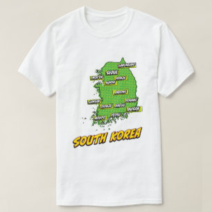 T-shirt Carte illustrée de la Corée du Sud dans le style P