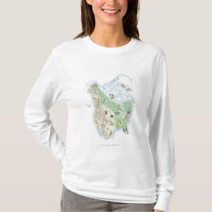 T-shirt Carte illustrée de l'Amérique du Nord