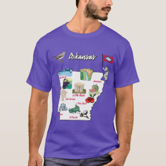 T-shirt carte illustrée de l'Arkansas aux États-Unis avec 