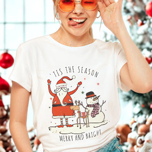 T-shirt Carte Père Noël Snowman Reindeer Star Christmas Hy