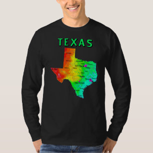 T-shirt Carte Physique Texas Grandes Villes Lacs Rivières
