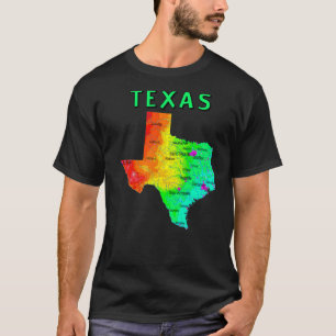 T-shirt Carte Physique Texas Grandes Villes Lacs Rivières