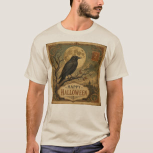 T-shirt Carte postale vintage de Halloween avec corbeau