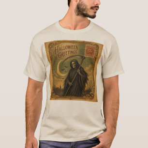 T-shirt Carte postale vintage Halloween de la Faucheuse