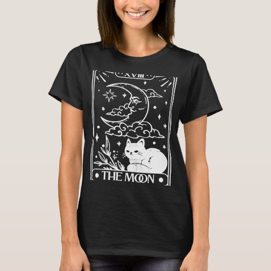 T-shirt Carte Tarot Chat Lune Mystique Céleste Noir Chat (Devant)