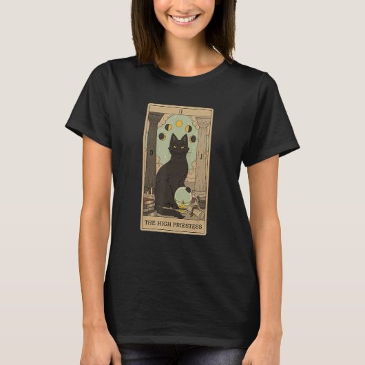 T-shirt Carte Tarot La Haute Prêtesse Et Chat Graphe Cosmi (Devant)