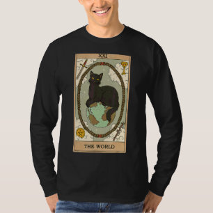 T-shirt Carte Tarot Le Monde Chat Noir Sur Terre Graphique