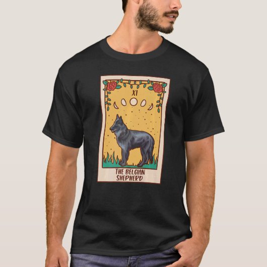 T-shirt Carte Tarot Occult Magie Occultisme Chien Belge El (Devant)