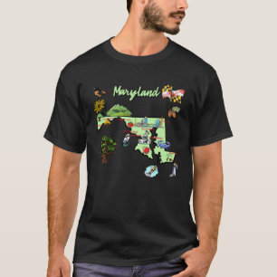 T-shirt carte touristique de l'État du Maryland avec des m