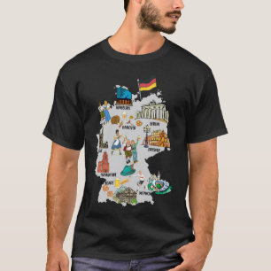 T-shirt carte touristique illustrée d'Allemagne grandes vi
