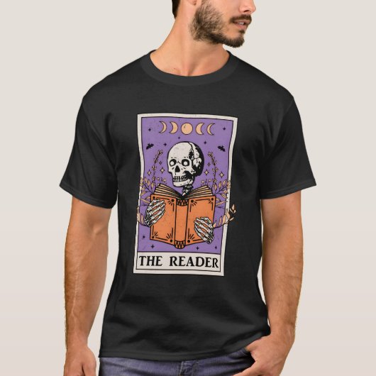 T-shirt Cartes de Tarot Reader Squelette Lecture Livres (Devant)