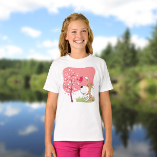 T-shirt Cartographier Chien Chien Chiot Fleur Oiseau Fleur