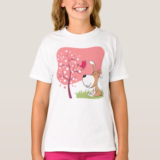 T-shirt Cartographier Chien Chien Chiot Fleur Oiseau Fleur (Devant)