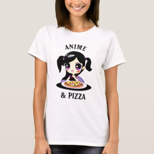 T-shirt Carton Anime et Pizza noir et violet