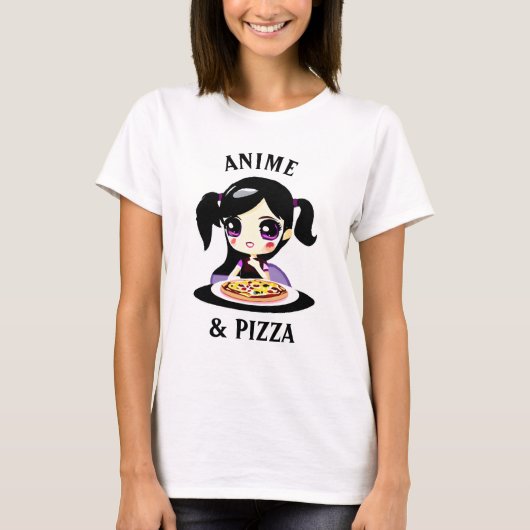 T-shirt Carton Anime et Pizza noir et violet (Devant)