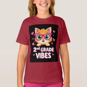 T-shirt Carton de chat mignon avec lunettes - Vibes de 2e