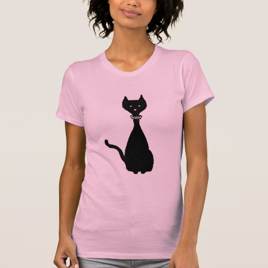 T-shirt Cartoon d'art en silhouette de chat noir (Devant)