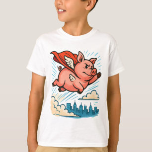 T-shirt Cartoon de cochon Superhero volant
