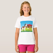T-shirt Cartoon Farm Scène avec Cheval Chat et Chèvre (Devant entier)