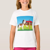 T-shirt Cartoon Farm Scène avec Cheval Chat et Chèvre (Devant)