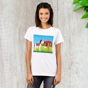 T-shirt Cartoon Farm Scène avec Cheval Chat et Chèvre
