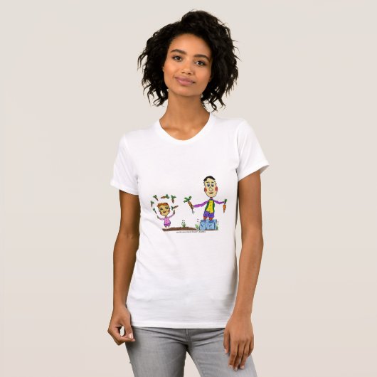 T-shirt Cartoon garçon et homme jonglant carottes (Devant entier)