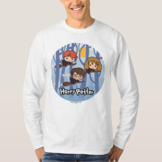 T-shirt Cartoon Harry, Ron, & Hermione Flying In Woods