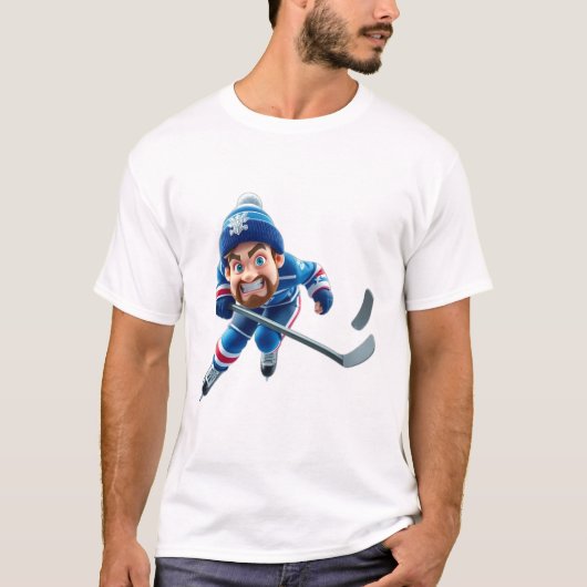 T-shirt Cartoon Hockey Player Skating with Intense Express (Devant)