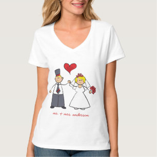 T-shirt Cartoon Mariage Couple Mariée & Groom Coeur rouge